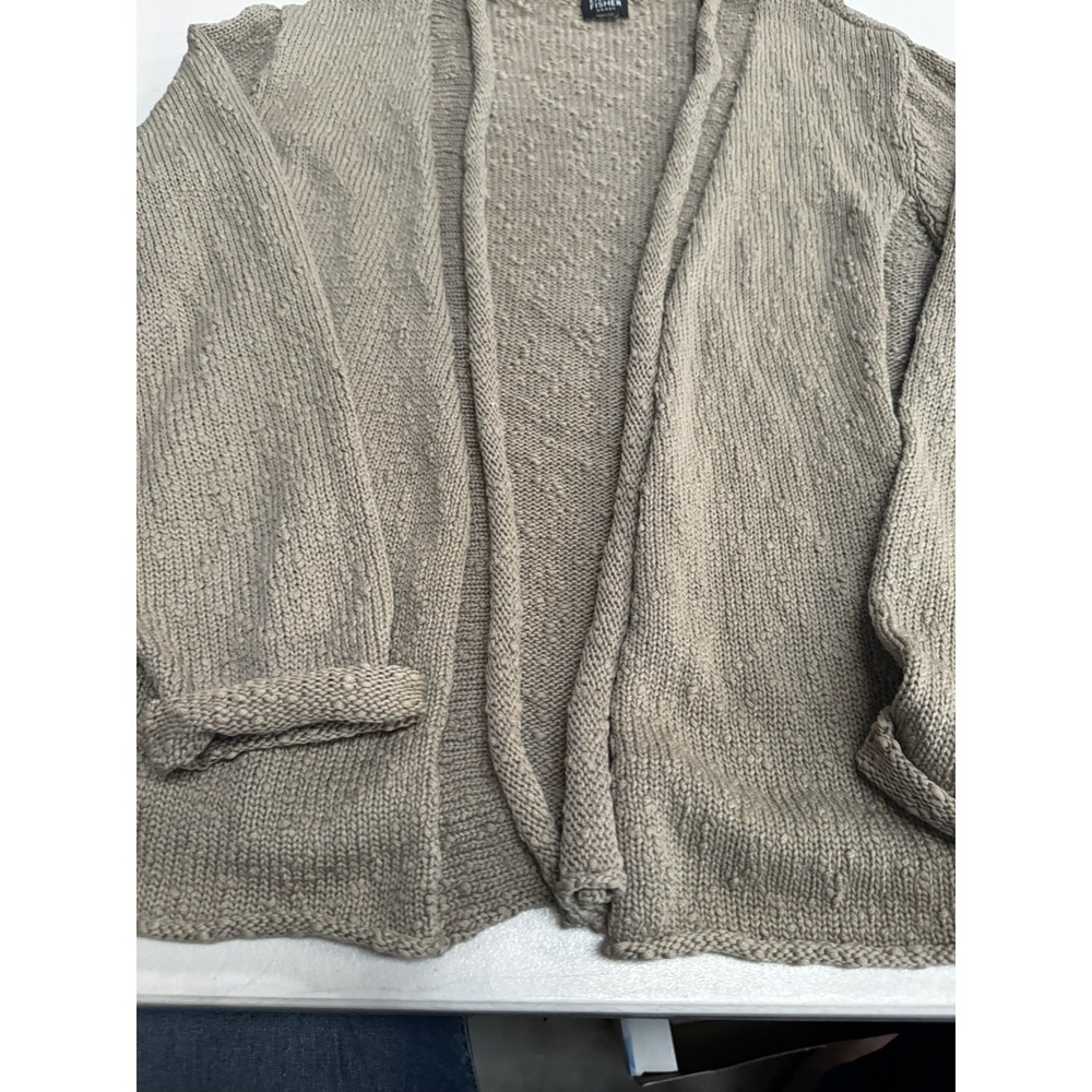 Eileen Fisher Cardigan Sweater open front 100% Cotton Rolled Hem Large EUC 0212